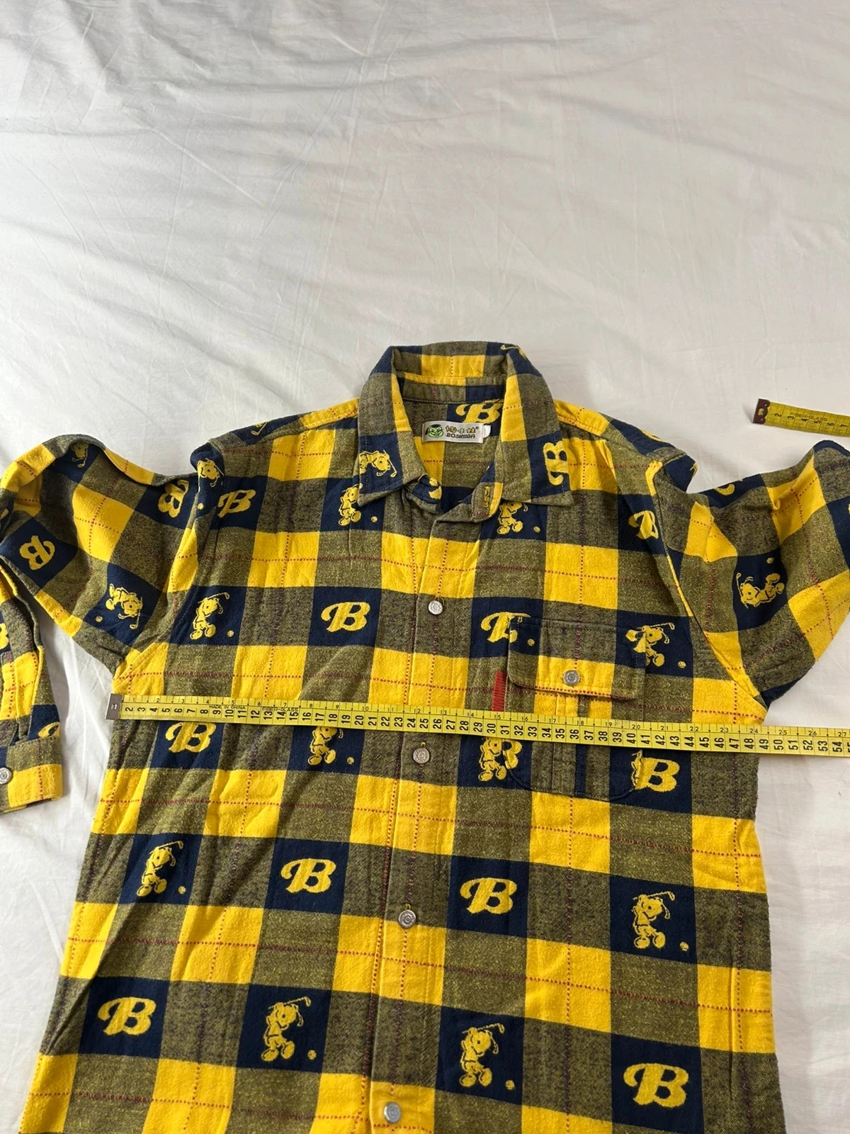 Camisa a cuadros vintage amarilla y azul marino – photo 10
